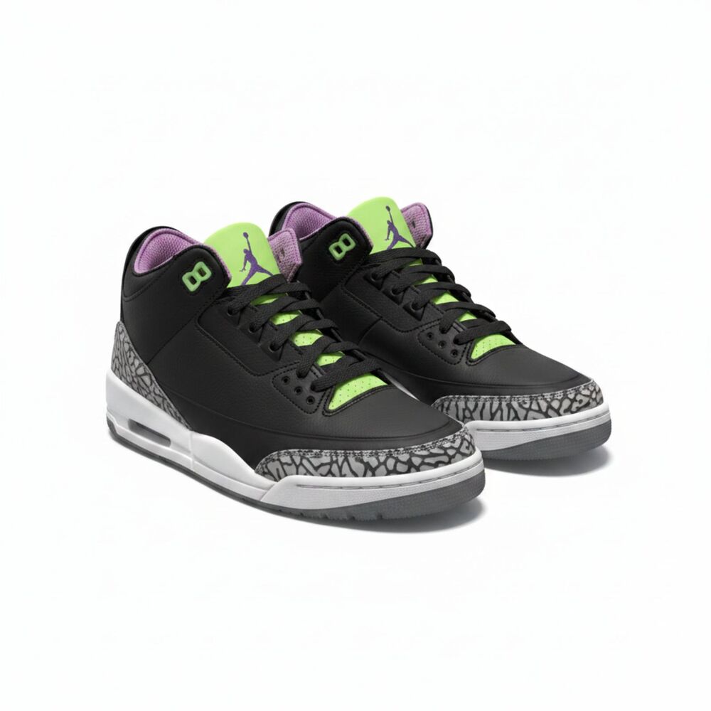 Air Jordan 3 Retro GS DA2304-003 Boys Size 5Y Black Green Sneakers
